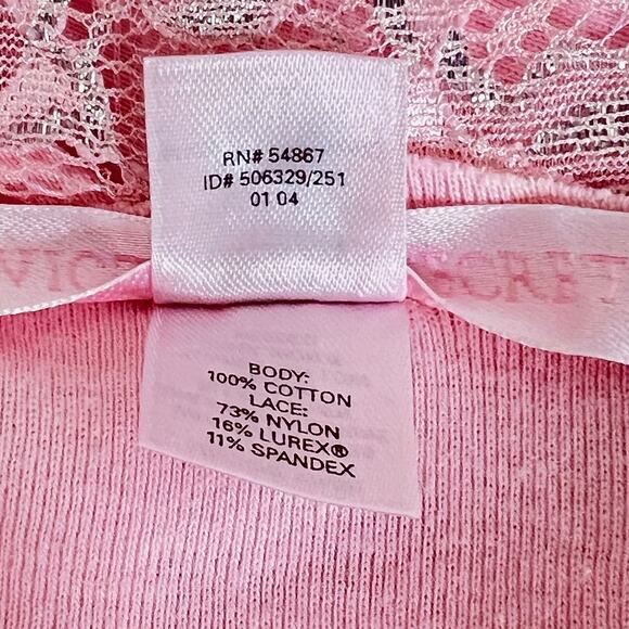 Victorias Secret Nightgown XL Pink Long Sleeve Lace Trim Cotton Blend - Picture 5 of 6